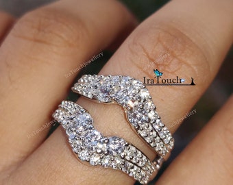 Diamond Band Enhancer Ring, White Gold Over Guard Band, Anniversary Ring, Engagement Ring Enhancer, Solitaire Enhancer, Cluster Ring