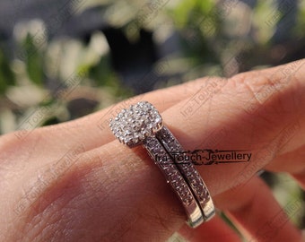 White Gold Round Cut Wedding Set , Round Bridal Set, Cubic Zirconia Round Cut Bridal Set, CZ bridal Set, White Gold Plated Halo Ring