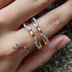 Diamond Band Enhancer Ring, Yellow Gold Over Guard Band, Anniversary Ring, Engagement Ring Enhancer, Solitaire Enhancer, Women Silver Rings
