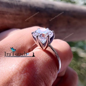 2 CT Round Engagement Ring Solid White Dainty Solitaire Ring, 8mm Forever One Engagement Ring, 6 Prong Ring, Rose Gold Plated Solitaire Ring