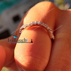 Curve Wedding Band, 925 Sterling Silver Ring, Diamond Ring, Engagement Ring, Contour Band, Wedding Ring, Half Eternity Band, Stackable Rings