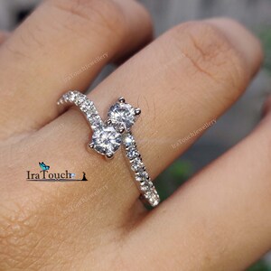 Engagement Wedding Ring 1 Carat Forever Us Diamond Two Stone Engagement Ring 14K White Gold 925 Silver