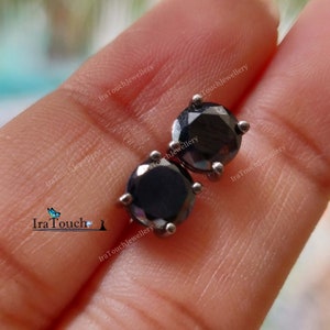 Boucles d'oreilles solitaires rondes en argent sterling 925 en or noir massif de 3 mm-7 mm, diamants noirs ronds CZ