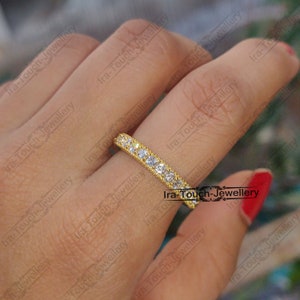 Micro Pave Eternity, 18k Gold Eternity, Half Eternity Pave Diamond Band, Thin Dainty Stacking, Delicate Pave Ring