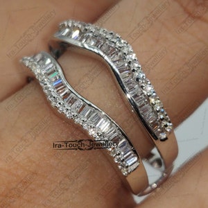 Pierścionek wzmacniający Baguette, Pierścionek wzmacniający Diamond Band, Obrączka ochronna z białego złota, Pierścionek rocznicowy, Wzmacniacz pierścionka zaręczynowego, Wzmacniacz solitaire,
