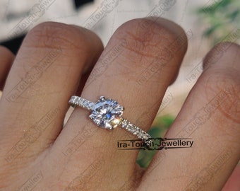 1.10 ct Rundschliff DiamantRing Verlobungsring Ehering FrauenRing 14K Weißgold Ring Brautring Solitär Mit Akzenten Ring