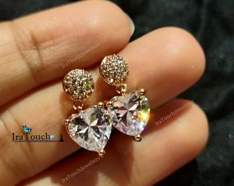 Pendientes colgantes con forma de corazón de halo, brillantes, minimalistas, de circonita cúbica, de plata.