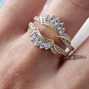 Diamond Band Enhancer Ring,Yellow Gold Over Guard Band,Anniversary Engagement Ring Enhancer,Unique Enhancer,Women&#39;s Trendy Diamond Jwellery.