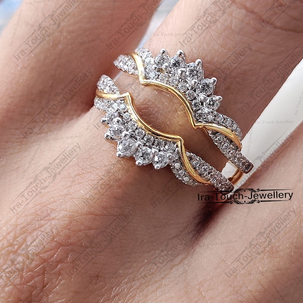 Diamond Band Enhancer Ring,Yellow Gold Over Guard Band,Anniversary Engagement Ring Enhancer,Unique Enhancer,Women's Trendy Diamond Jwellery.