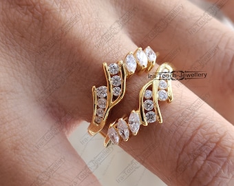 Diamond Band Enhancer Ring, Yellow Gold Over Guard Band, Anniversary Ring, Engagement Ring Enhancer, Unique Enhancer, Women Enhancer Ring