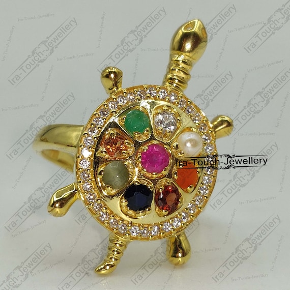 American Diamond Navratna Tortoise Ring 925 Sterling silver and