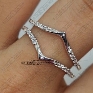Vintage round cut diamond curved wedding band|Art deco white gold finish ring enhancer|Unique stacking ring|Antique matching promise ring
