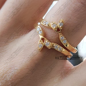 Unique Diamond Ring Enhancer,Vintage 14K Yellow Gold Over Stackable Ring,1.00Ct Diamond Solitaire Enhancer Wrap Band,Anniversary Gift.