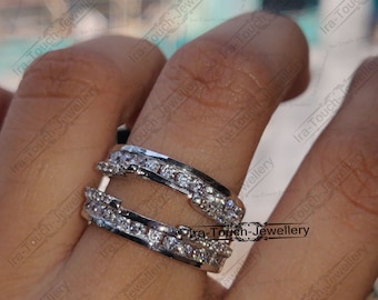 Channel Setting Diamond Band Enhancer Ring, White Gold Over Guard Band, Anniversary Ring, Engagement Ring Enhancer, Solitaire Enhancer