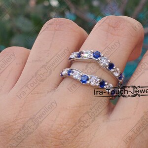 Sapphire Diamond Band Enhancer Ring, White Gold Over Guard Band, Anniversary Ring, Engagement Ring Enhancer, Solitaire Enhancer