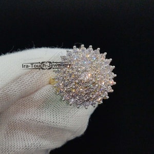 round cut cz diamond engagement ring women ring halo ring Vintage Round shape cluster ring for women 14K yellow gold 925 silver