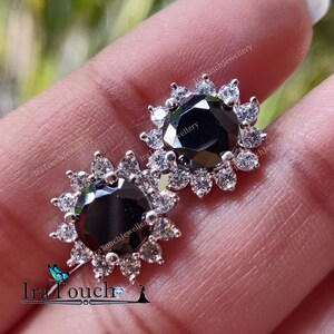 2.00 ctw Created Black & White Diamond Cluster Stud Earrings For Women 14k White Gold Over 925 Silver