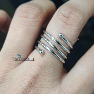 Weißgold Nagel Ring, Gold Offener Ring, Silber Nagel Ring, Spiral Ring, Wickelring, Bypass Gold Ring, zierlicher Nagel 950 Silber Ring