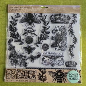 Sello decorativo de Iron Orchid Designs Queen Bee con mascarillas reutilizables IOD Nuevo sin abrir