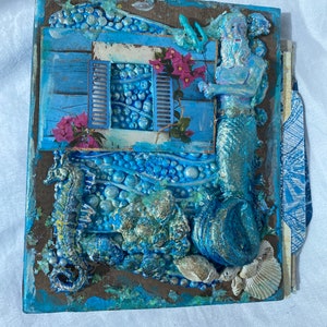 Diário de férias com tema de mar oceânico, tamanho 7” x 7” e capa frontal 3D