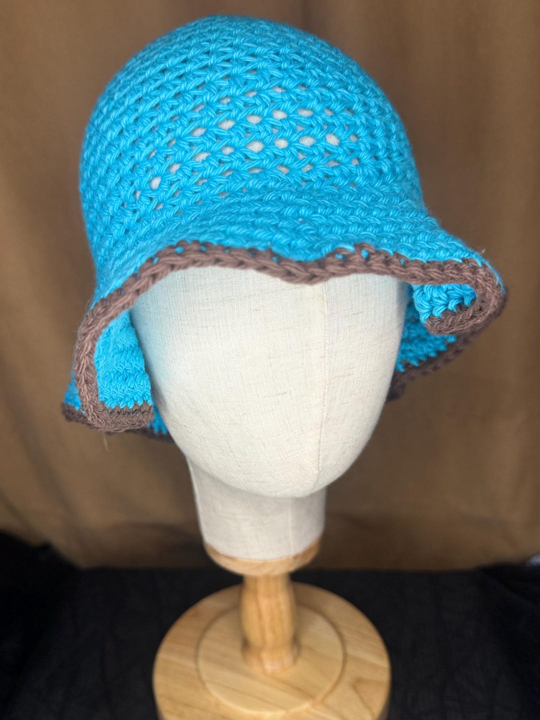 Bucket Hat Rim Support Installation Crochet Bucket Hat (bright Blue With Brown Rim) - Etsy