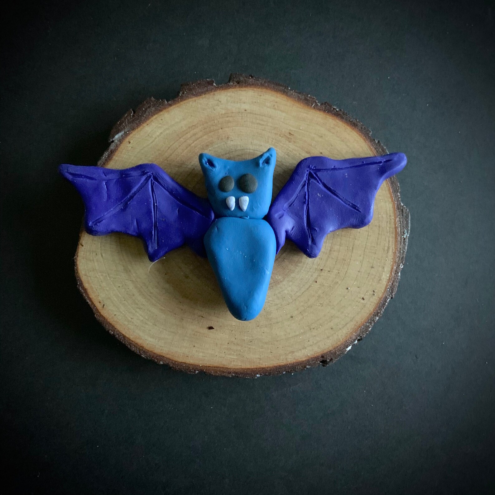 Polymer Clay Bat Sculptures on Wood Slice Etsy