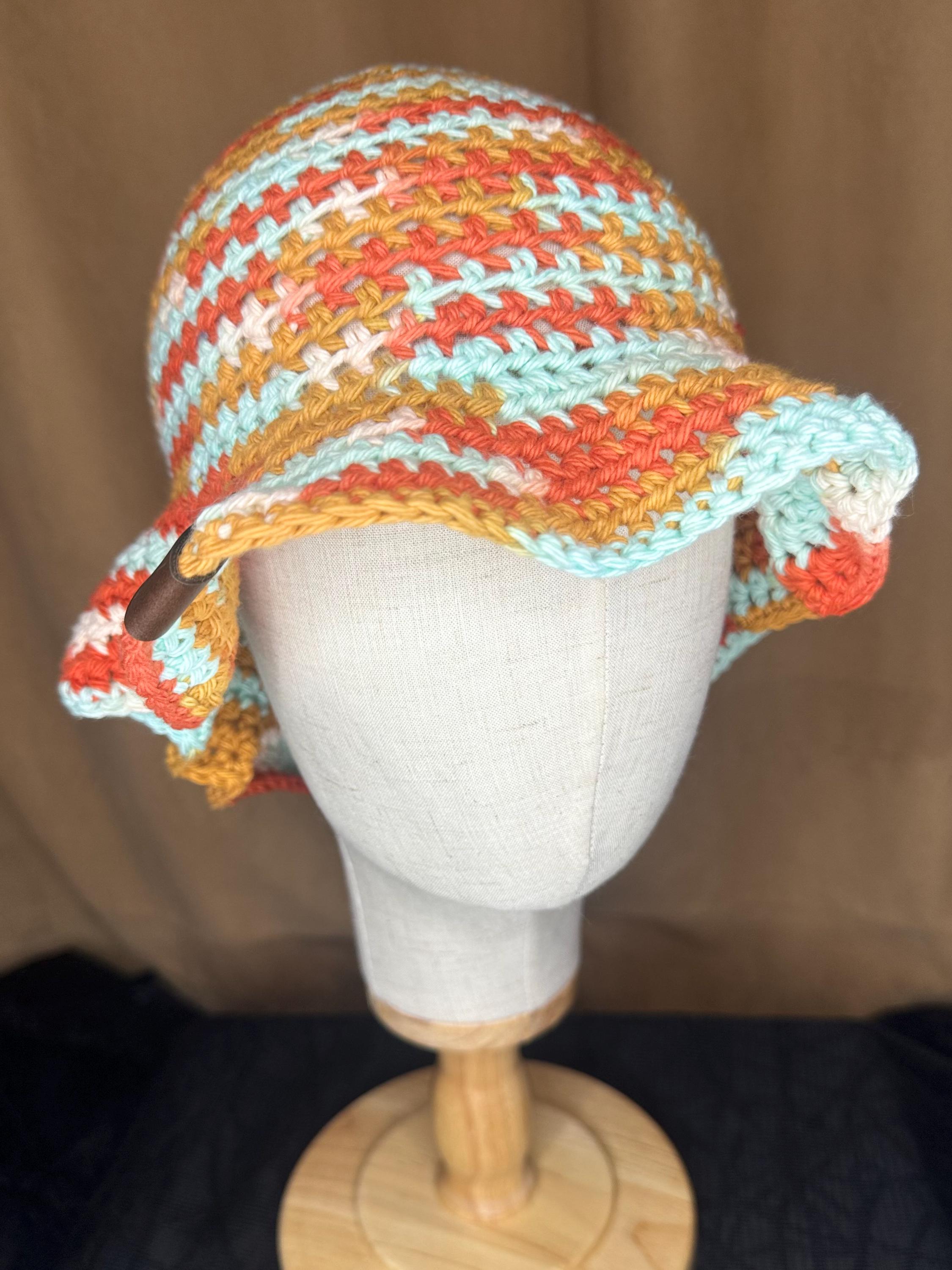 Handmade Crochet Bucket Hat Teal, Orange & Brown I combined elements from my Flower Forager and Sunburst  main image 4