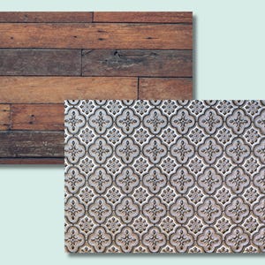 Double Sided Photography Backdrop: Rough Wood Floor & Tin Tile