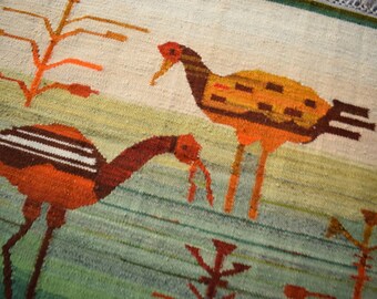 3'x4' ft Vintage Pictorial Kilim, tribal Kilim Rug Turkish Small Kilim rug, Handmade wool Small Kilim rug, Vintage Afghan Small Kilim rug