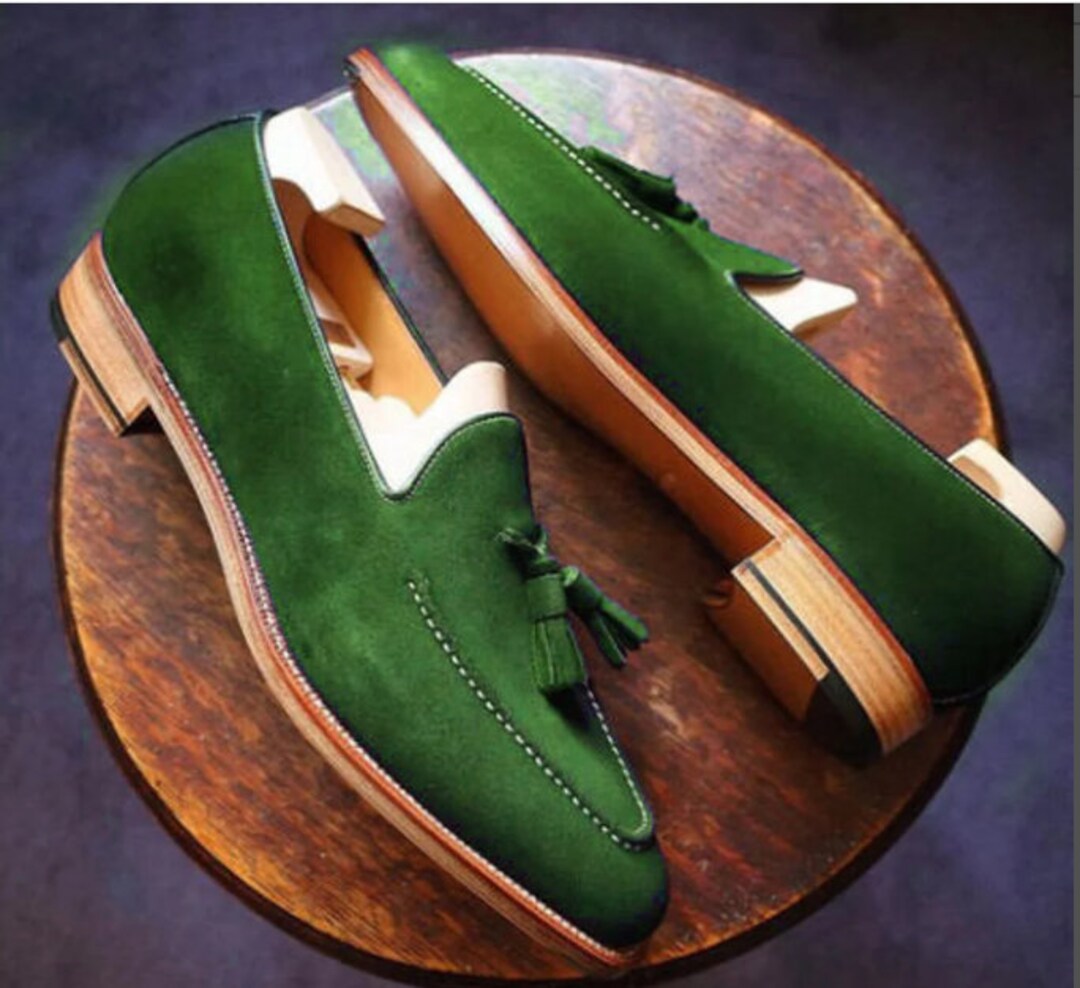 Handmade Green Suede Leather Tassel Loafer Shoes for Men's Etsy