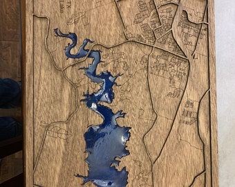 custom laser cut map w/ 3D printed stands