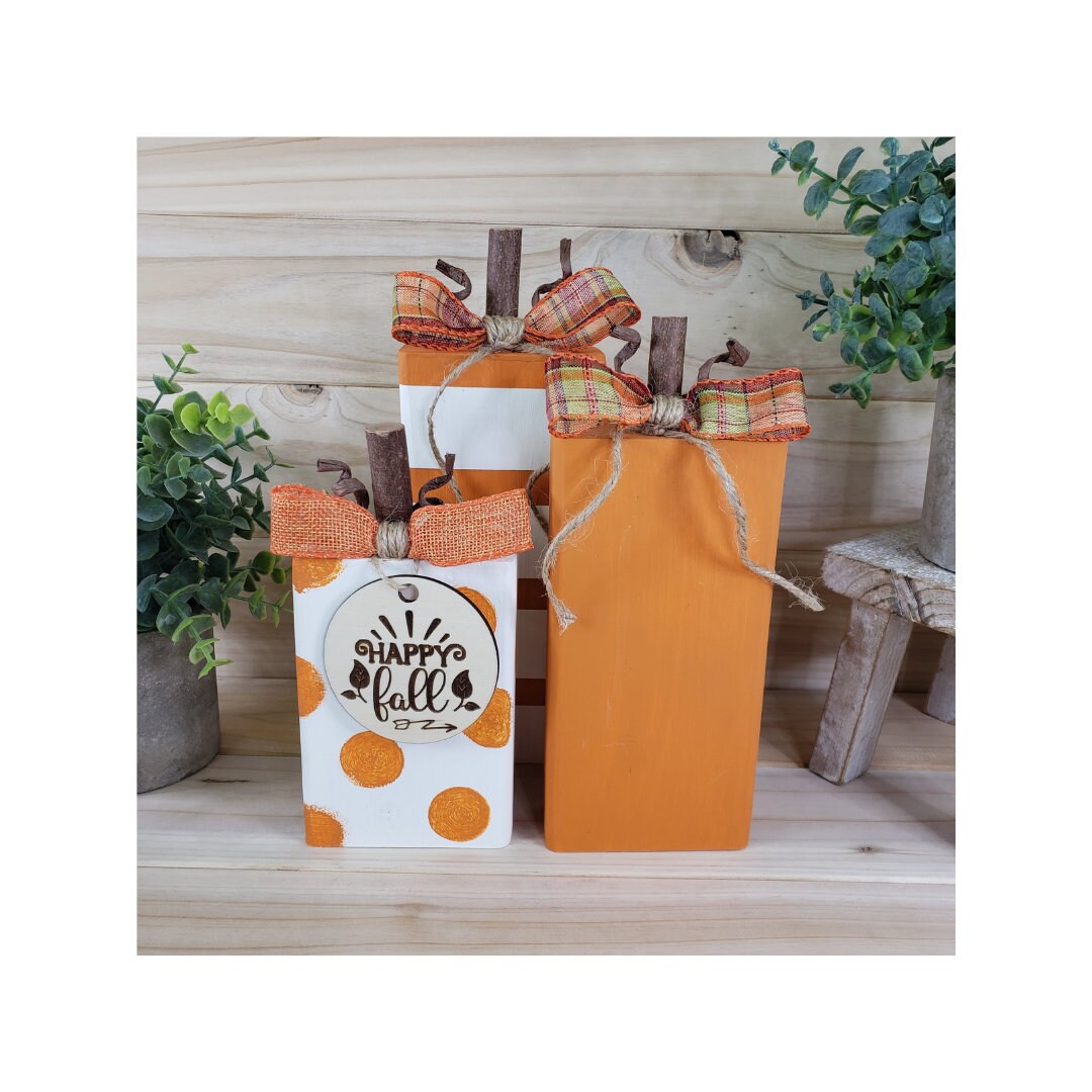Fall Decorations, Wooden Pumpkins, Display, Set of 3, Farmhouse Decor ...