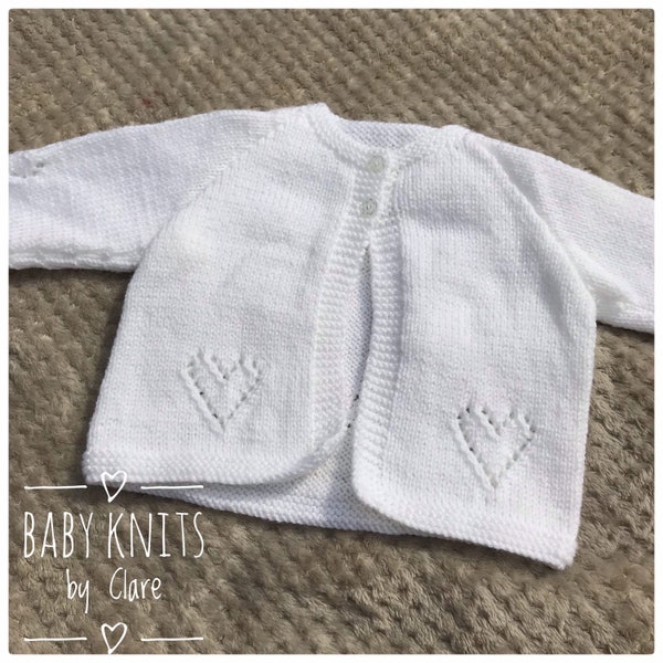 White baby matinee jacket with heart detail (other colours available)