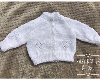 White baby Cardigan with heart detail (other sizes and colours available)