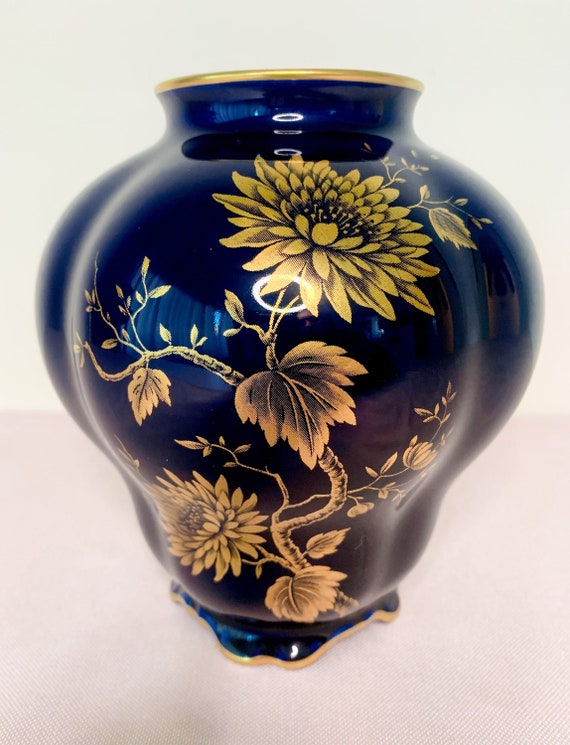 Anniversary Gift Vintage Ceramic Flower Pot Flower Vase Cobalt Blue Vase Collectible Kueps Bavaria Western Germany Home Decor