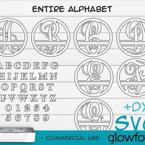Monogram Circle Entire Alphabet Letter, Glowforge SVG, Door Hanger, Cut File, Instant Download, Laser Cut Template image 3