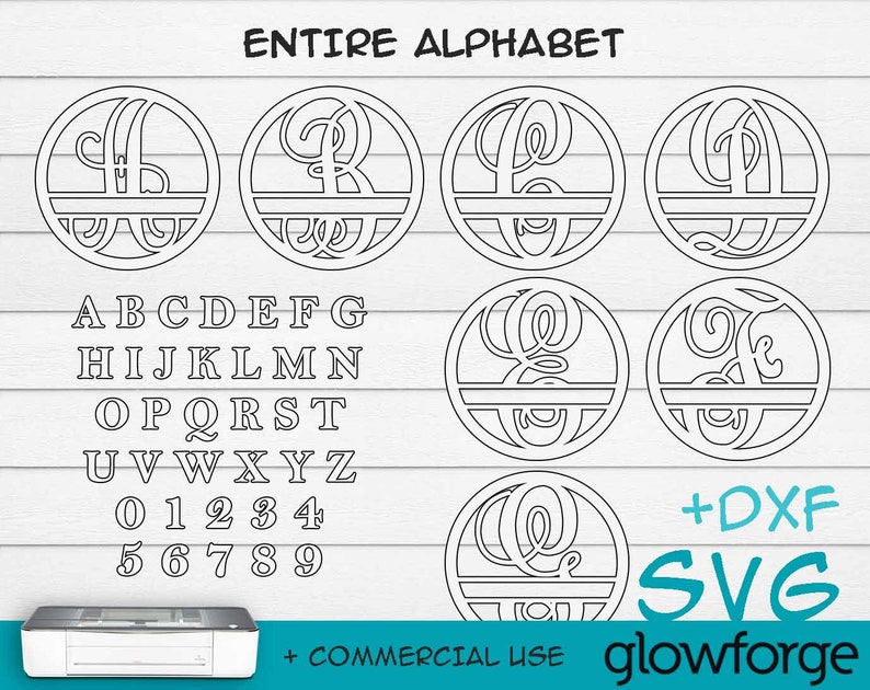 Monogram Circle Entire Alphabet Letter, Glowforge SVG, Door Hanger, Cut File, Instant Download, Laser Cut Template image 3