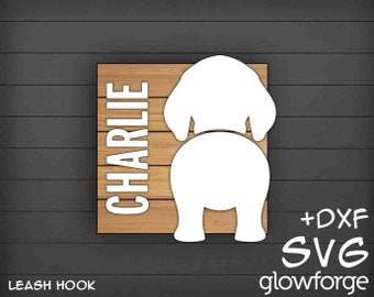 Beagle, Dog Leash Hook, (Square Shiplap Size 5x5inch), Hanger, Dog Butt, Custom Pet Name, Glowforge SVG, Instant Download, Laser Cut Files