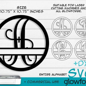 Monogram Circle Entire Alphabet Letter, Glowforge SVG, Door Hanger, Cut File, Instant Download, Laser Cut Template image 2