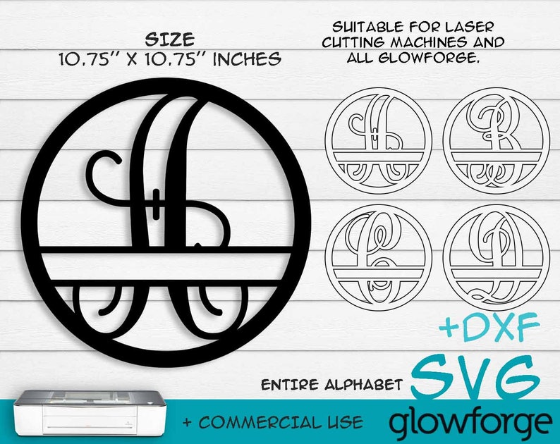 Monogram Circle Entire Alphabet Letter, Glowforge SVG, Door Hanger, Cut File, Instant Download, Laser Cut Template image 2
