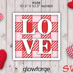 Love Buffalo Plaid, Glowforge SVG, Valentine&#39;s Day Gift, Buffalo Check, Cut File, Instant Download, Laser Cut Files, Decor, Square