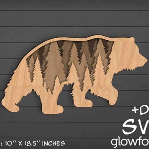 Oso, Multicapa, Glowforge SVG, Laser Cut DXF, Descarga instantánea, Decoración del hogar, Letrero del hogar, Colgador de puertas, Archivos cortados, Listo para cortar
