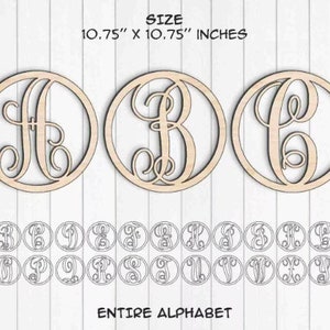 Monogram Circle Entire Alphabet Letter, Glowforge SVG, Door Hanger, Cut File, Instant Download, Laser Cut Template image 4