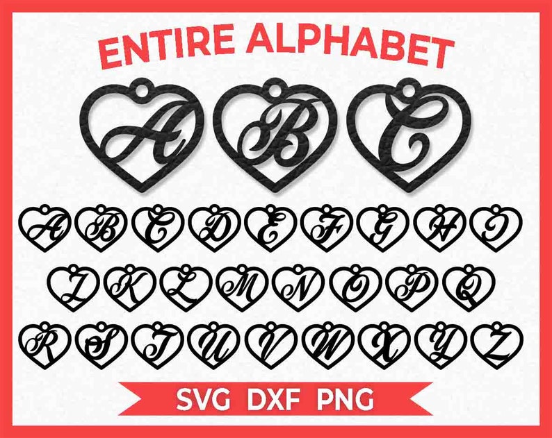 Download Heart Love Monogram Letter Earrings Entire Alphabet SVG | Etsy