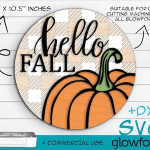 Hello Fall, Pumpkin, Glowforge SVG, Door Hanger, Cut File, Instant Download, Laser Cut Template