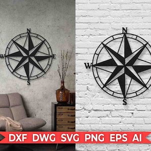 Kompass Wanddekoration Vektor Laser Cut Template - Schnittvorlage - Sofort Download - Dxf Svg Ai - Schnittvorlage - Silhouette - Home Wall Art
