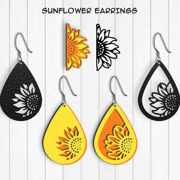 Sunflower Earrings, Instant Download, Svg Pdf Dxf Png Formats, Glowforge, Laser Cut Files, Cricut, Silhouette Cameo