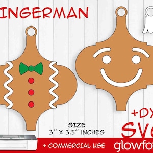 Gingerman, 2022 Christmas Ornament, Bianco Arabesque, Christmas Bulb, Glowforge SVG, Laser Cut, Instant Download, Cut Files, Ready to Cut