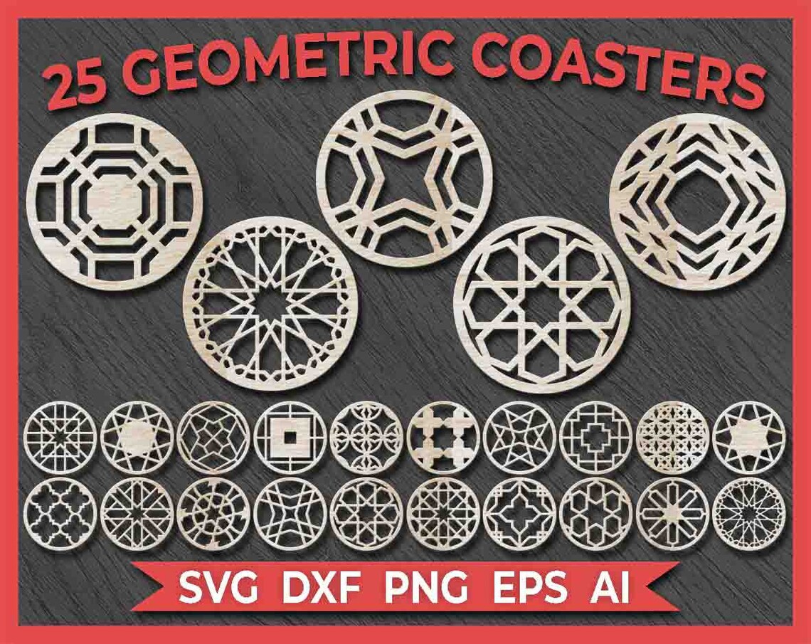 25 Geometric Coasters Cut File Instant Download Dxf Svg Etsy