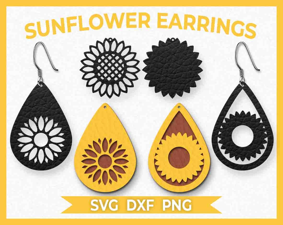 Sunflower Flower Earrings SVG Instant Download Cut File Etsy